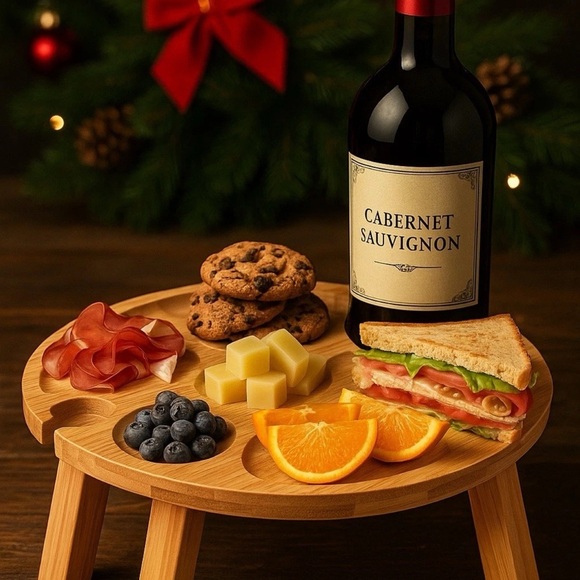Sip & Snack Mini Wine Cheese Table Gift Cozy Christmas Date Night Foldable Table - Picture 5 of 5